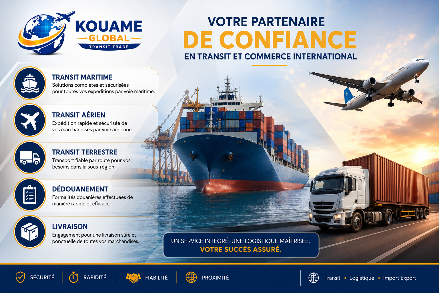 Services de transit maritime, aérien, terrestre, dédouanement et livraison par Kouame Global Transit Trade